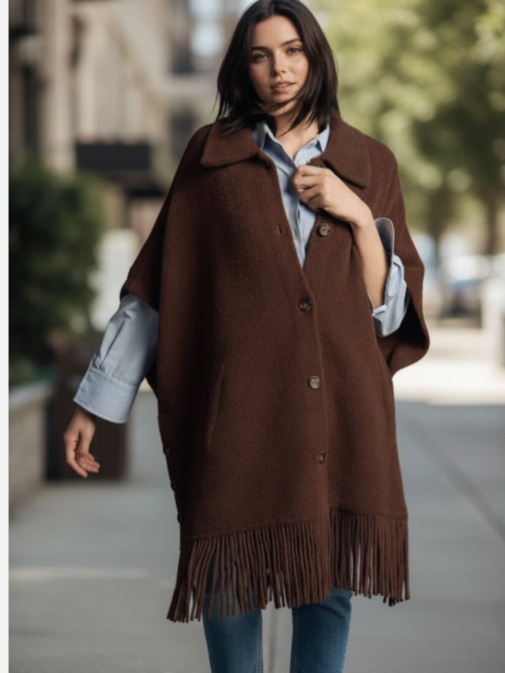NWT $160 NVLT MINK EYELASH FRINGE HEM CAPE Small/Medium, CHOCOLATE Coatigan